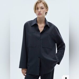 Mango NWT Pinstripe Overshirt in Dark Navy, Size M